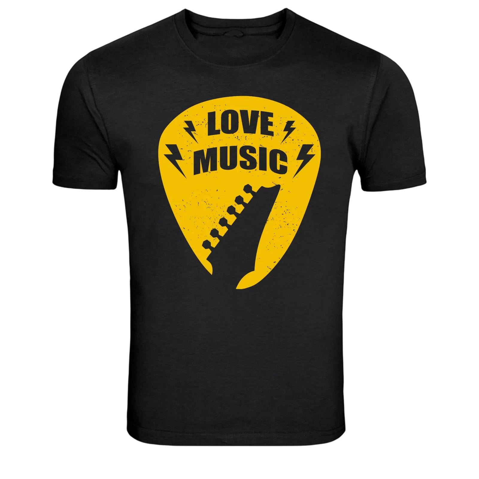 Love Music Guitar Pick Rock Band Graphic T-Shirt S