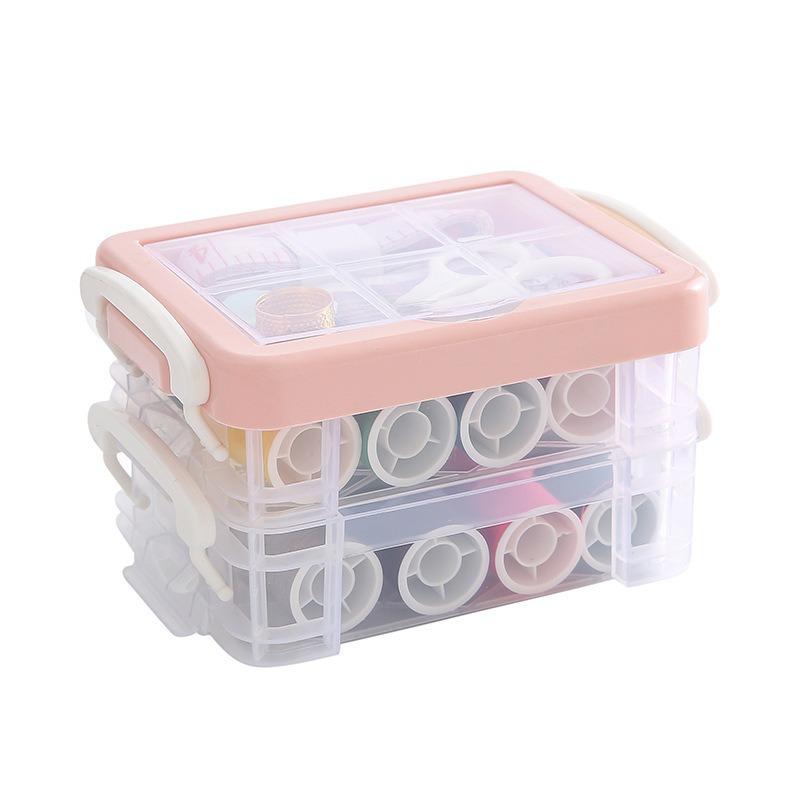 

Nordic Color Sewing Kit 30 Pcs Double Layer Storage Box Multifunctional Thread Needle Sewing Tools for Home Mending Supplies розовый