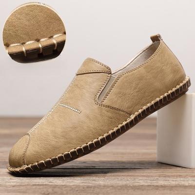 Summer Men's Handstitched Soft Leather Moccasins Slip-On Business Casual Shoes Flexible Rubber Sole Lightweight Comfort Footwear