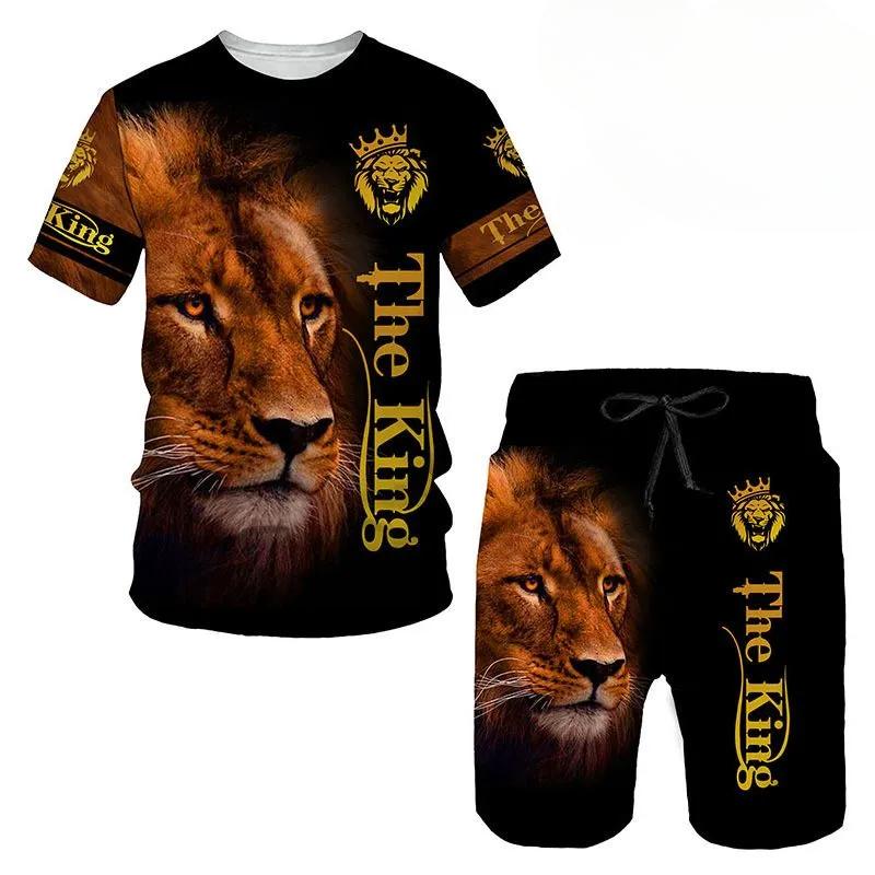 T Shirt & Shorts Sets 2piece Suit for Mens Animal Pattern Print Short Sleeve Tracksuit Leisure 3D Polyester Man's Set