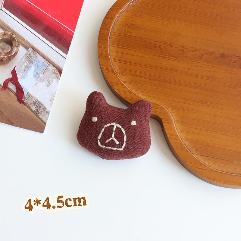 Korean Mori Series Floral Brooch: Handmade Cotton Linen with Apple, Mushroom, and Bear Design