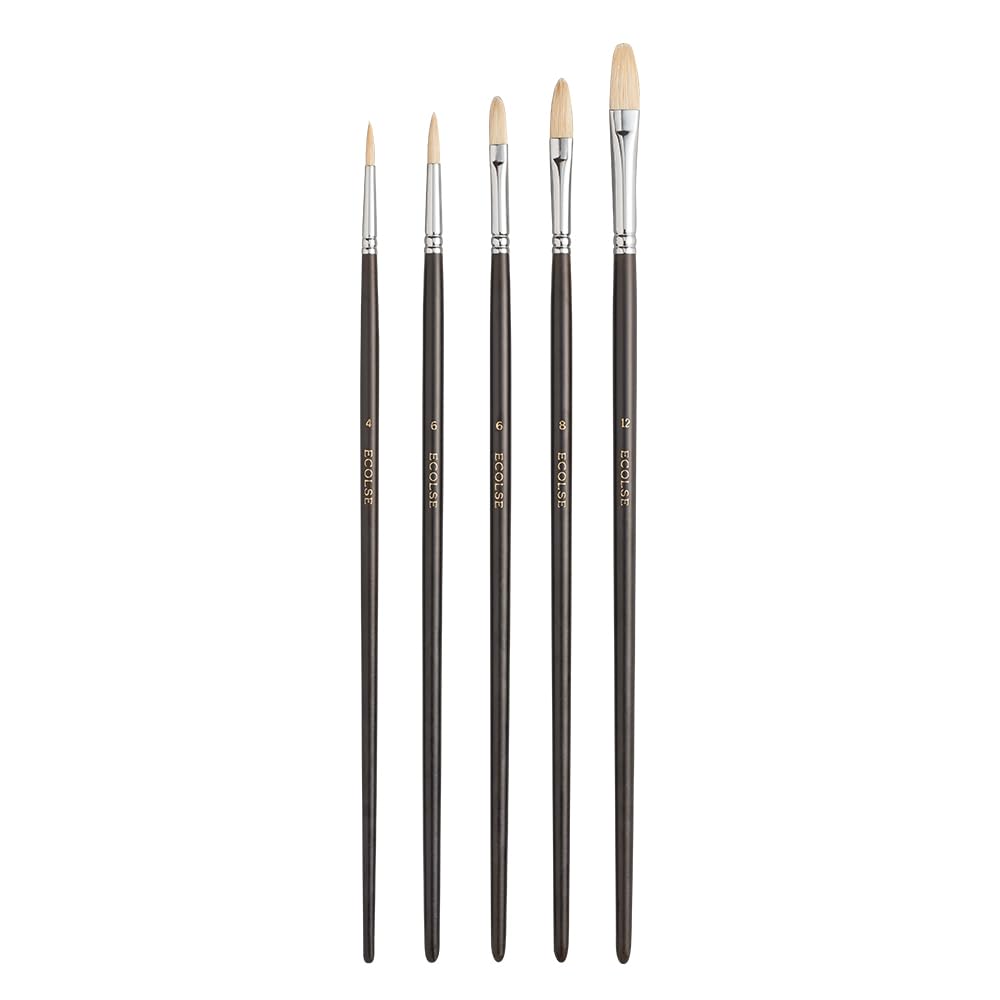 Holbein Brush Set Value Pack Oil Paint Brushes Round Flat 5 Pieces
