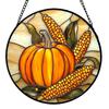 Round Stained Glass Hanging Ornament with Pumpkin and Corn Design for Window Decoration Indoor Outdoor Use