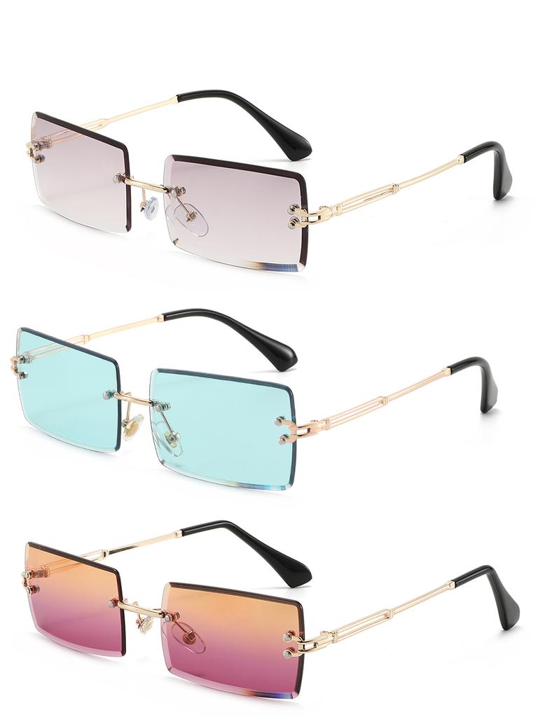2-3 PCS Women's Rimless Rectangle Sunglasses Fashion Tinted Lens UV Protection Trendy Shades