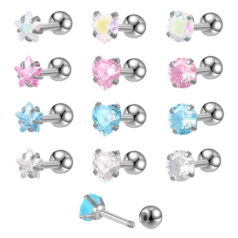 1 Pair 4Mm Multicolor  Stud Earrings For Women Ear Bone Nail Cartilage Ea