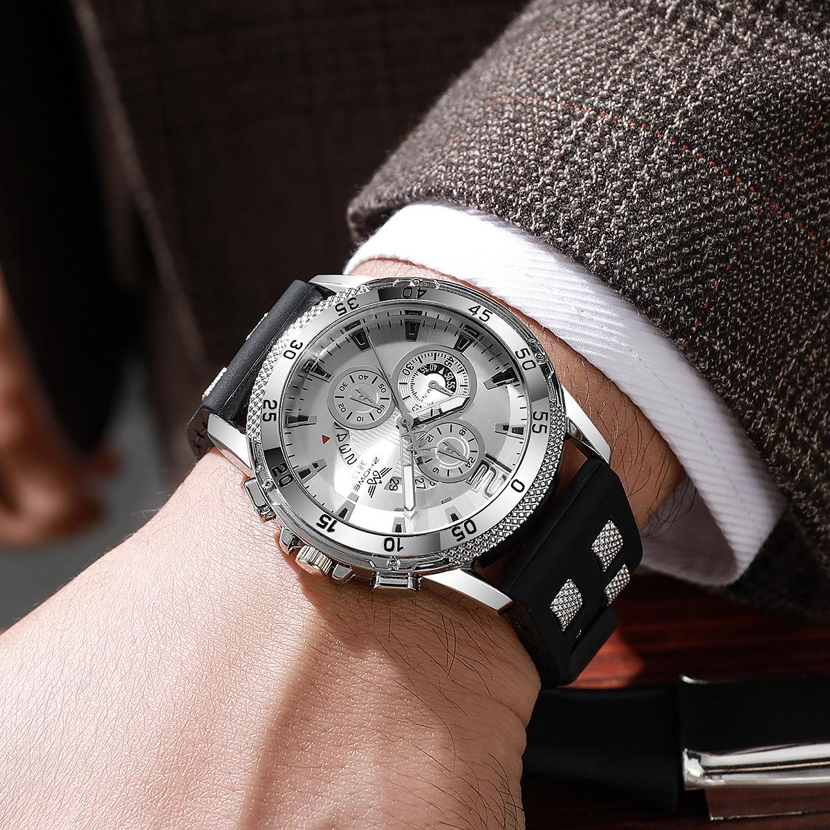 Large Dial Calendar Men S Silicone Watch Fake Three-Eye Sports Watch