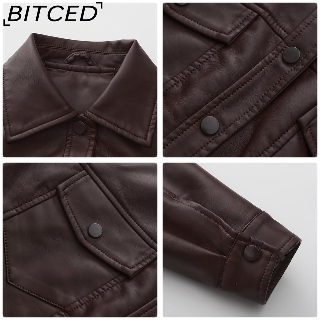 BITCED Spring/Autumn Loose-Fit Casual Leather Jacket for Women Long-Sleeved Single-Breasted Short-Length Jacket