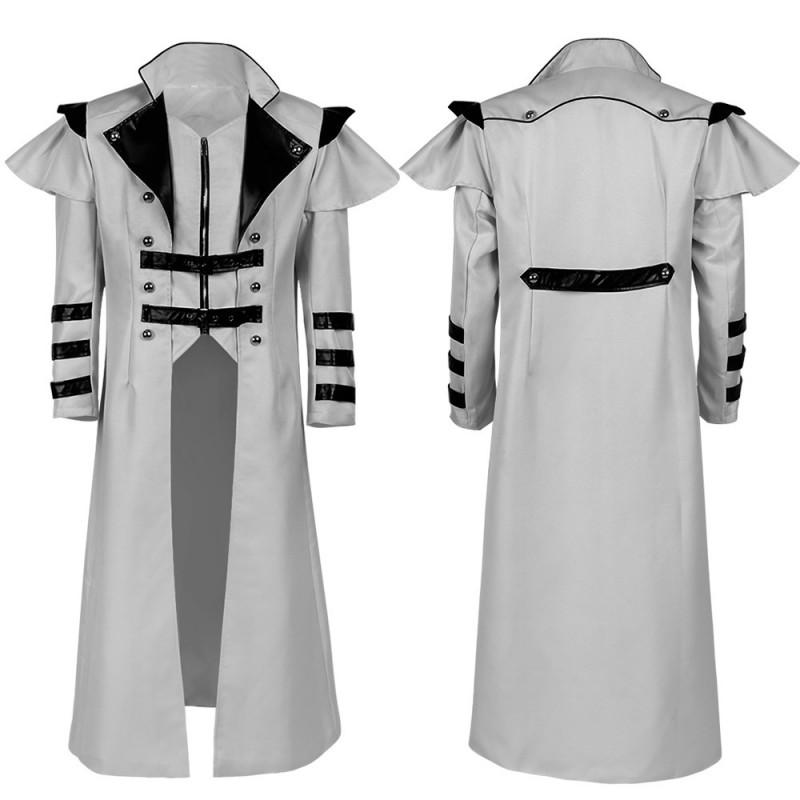 Medieval Gothic Long Coat With Zipper Side Slit Halloween Costume Cosplay Noble Banquet Outfit Unisex