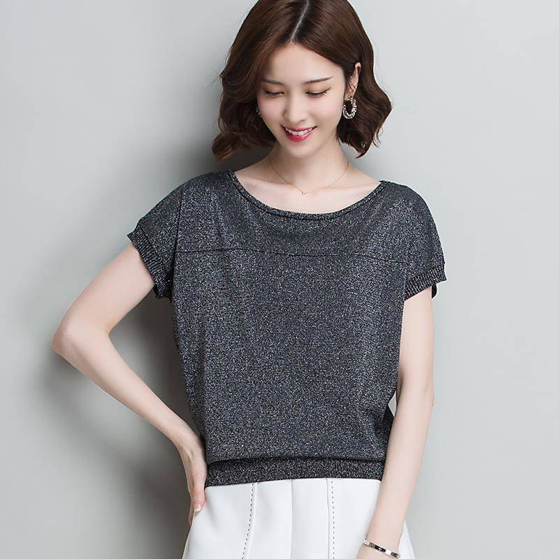 Plus Size Loose Summer Bat Sleeve Bright Silk Jersey Short Sleeve T-shirt for Women 40kg-100kg