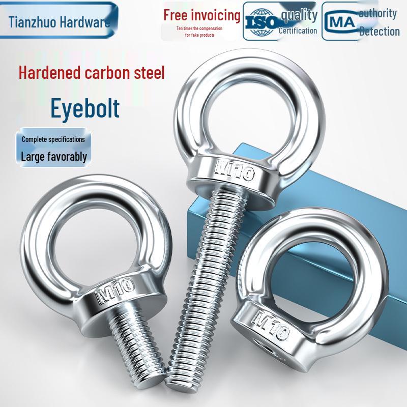 Marine Grade Zinc-Plated Hardened Carbon Steel Lifting Eye Bolt with Nut, Round Ring, Extended Thread, M6 M8 M20