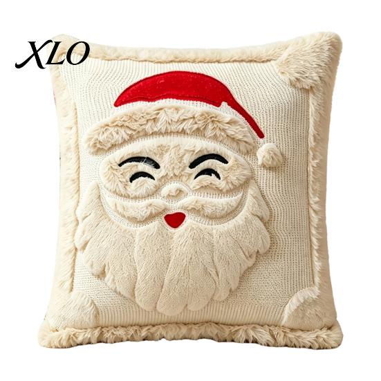 Cozy Plush Pillow Cover Christmas Throw Cover, 18x18 Inch Cushion 3D Snowman Festive Snowflake Reindeer Patterns Pattern, Case for Holiday Home