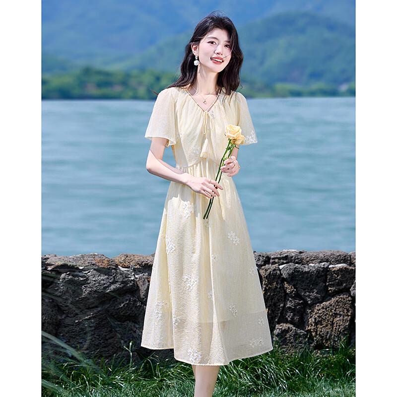 Elegant A-Line Short-Sleeve Mid-Length Dress