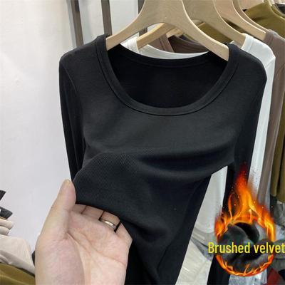 Damen Plüsch Langarm Slim Warmes Unterhemd - Vielseitige Unifarbe für Herbst & Winter