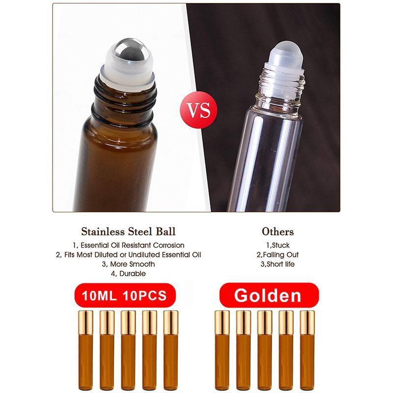 5ml /10ml Roll On Bead Bottles Steel Ball Essential Oil Mini Perfume Portable Glass Split Bottle Travel Size Bottles & Containers