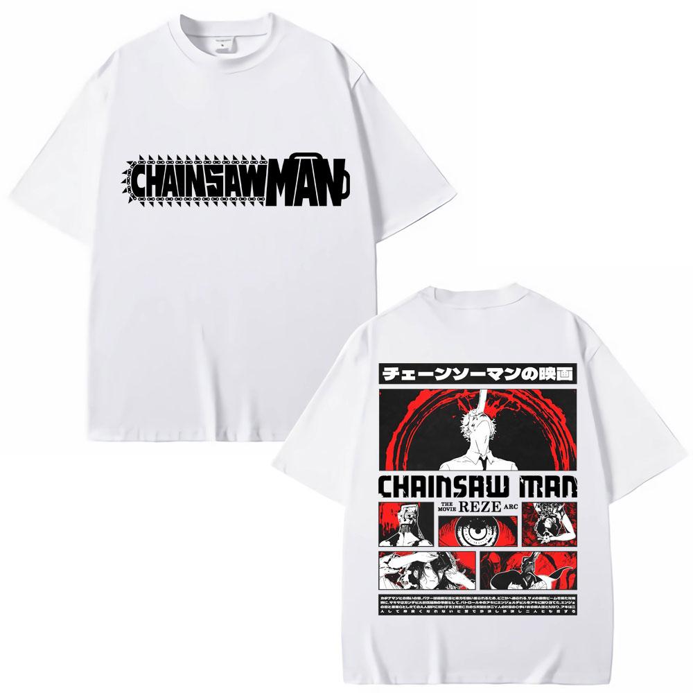 90s Japanese Anime Chainsaw Man Graphic T Shirt Men Women Fashion Vintage Cartoon Tshirt Oversized Cotton Summer T-shirts