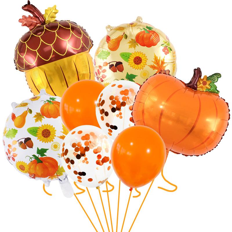 

Набор воздушных шаров на тему сезона урожая ко Дню благодарения, кленовый лист, сосновые шишки, тыква, алюминиевые шары, реквизит для оформления вечеринки Thanksgiving Balloon Bundle 9
