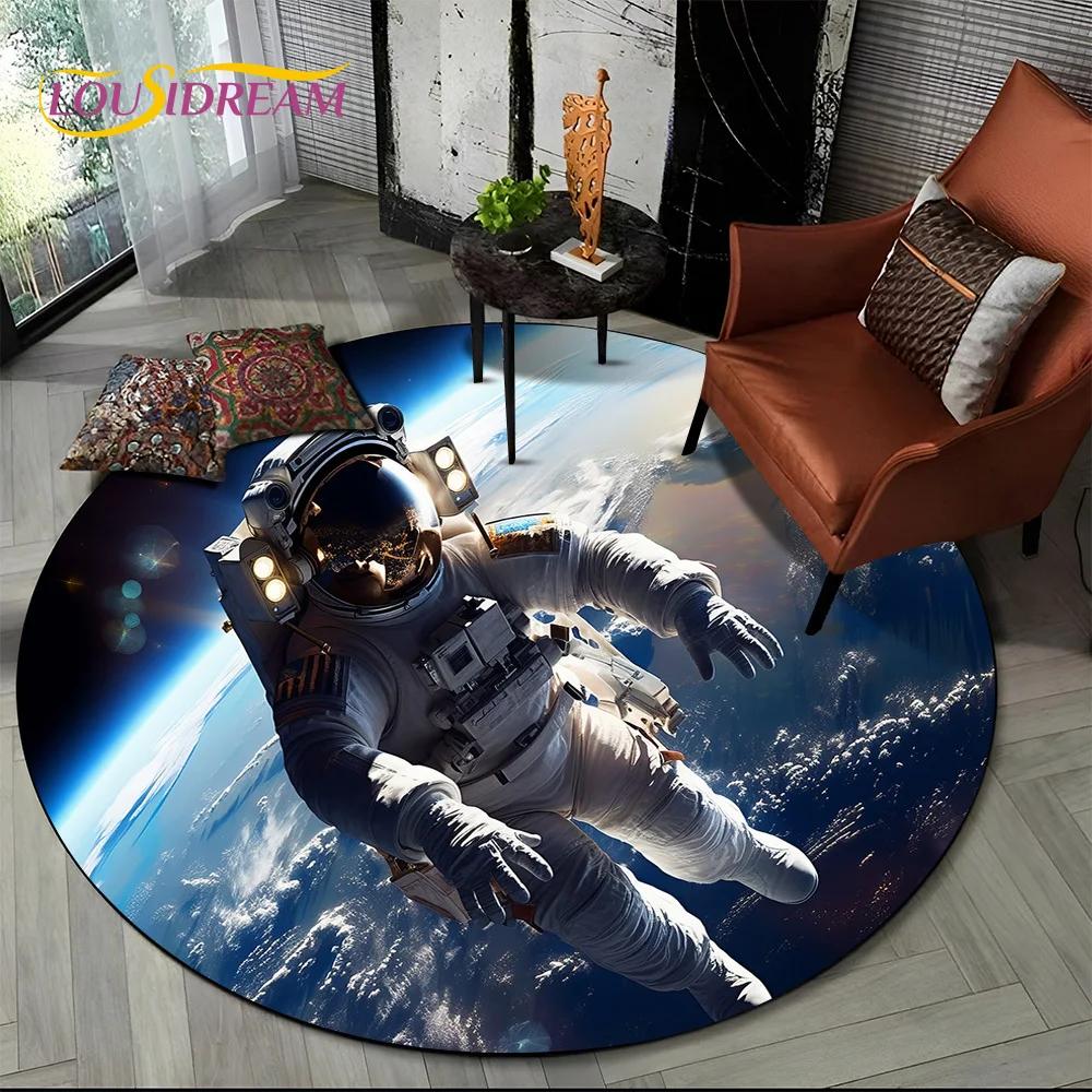 Astronaut Vesmír Kosmonaut 3D Vesmír Kreslený Kulatý Oblastní Koberec Kobereček pro Obývací Pokoj Ložnici Dětský Dekor, Podložka pro Domácí Zvířata Protiskluzová