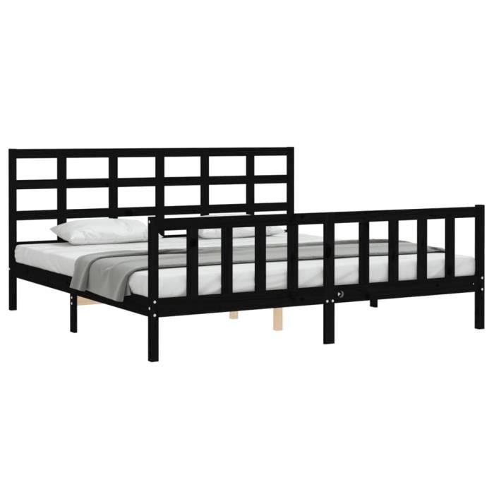 VidaXL Bed Frame with Headboard Black 200x200 Cm Solid Wood 3192125