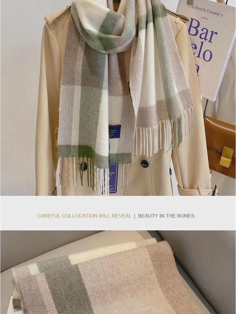 Classic British Dark Green Plaid Wool Scarf, Thick and Warm for Winter - Unisex Design