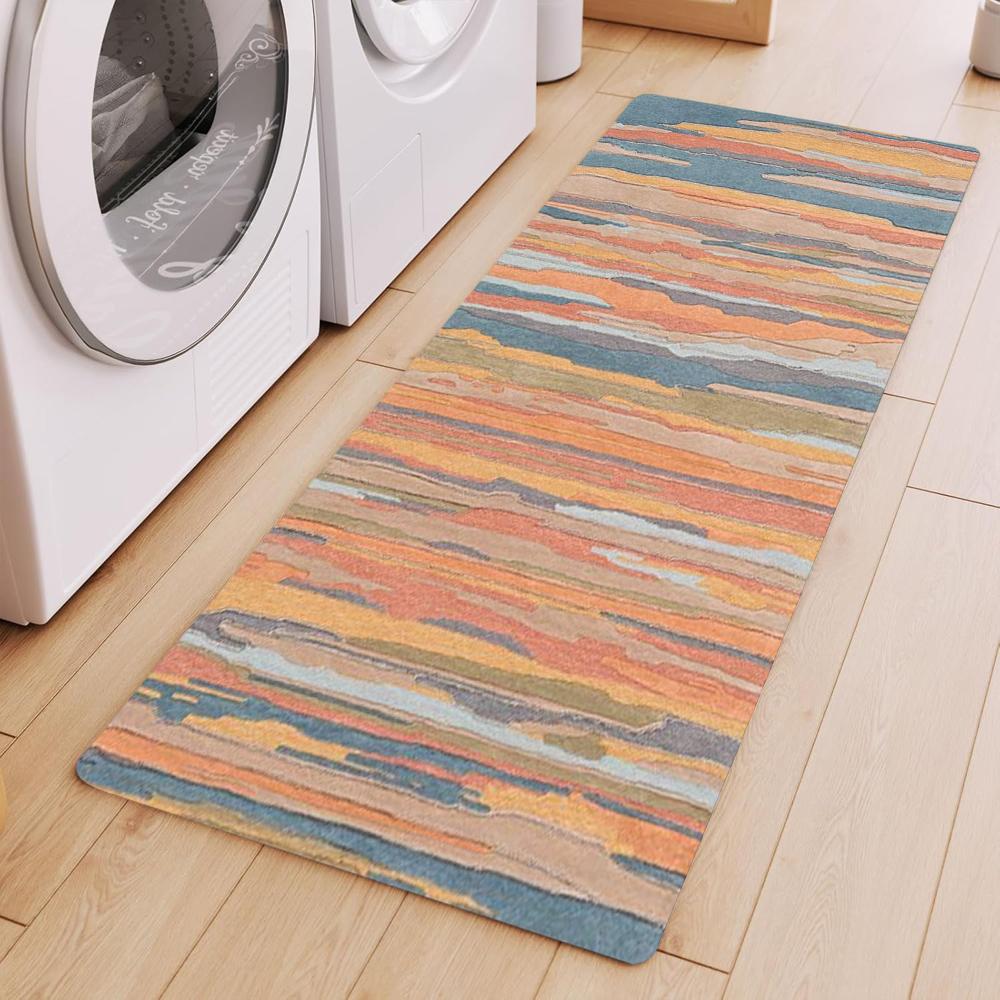 

Abstract Watercolor Striped Long Rug Colorful Beige Blue Gray Pattern Non-Slip Mat for Kitchen Bathroom Home Decor 60cm x 90cm