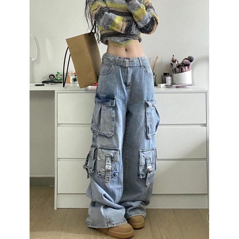 2026 Unisex American Retro Washed Wide-Leg Denim Jeans: Street Style, Straight Fit, Trendy Workwear