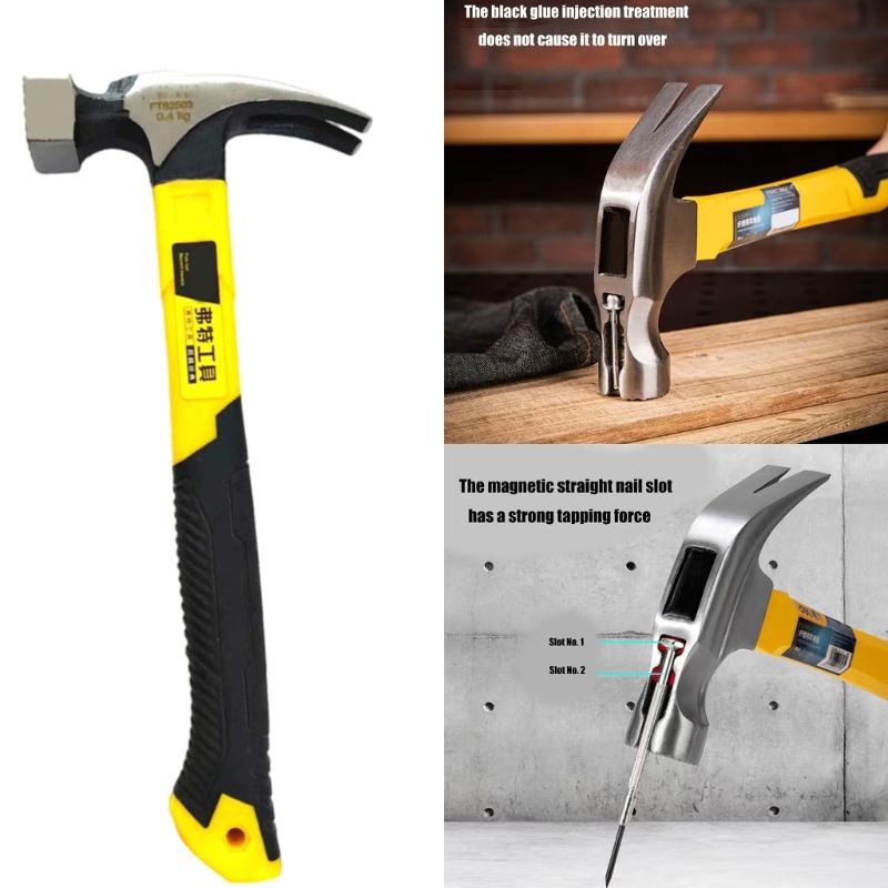 Magnetic Head Claw Hammer With Antislip Shock Absorbing Handle For Nail Driving Demolitions And Woodworking Projects