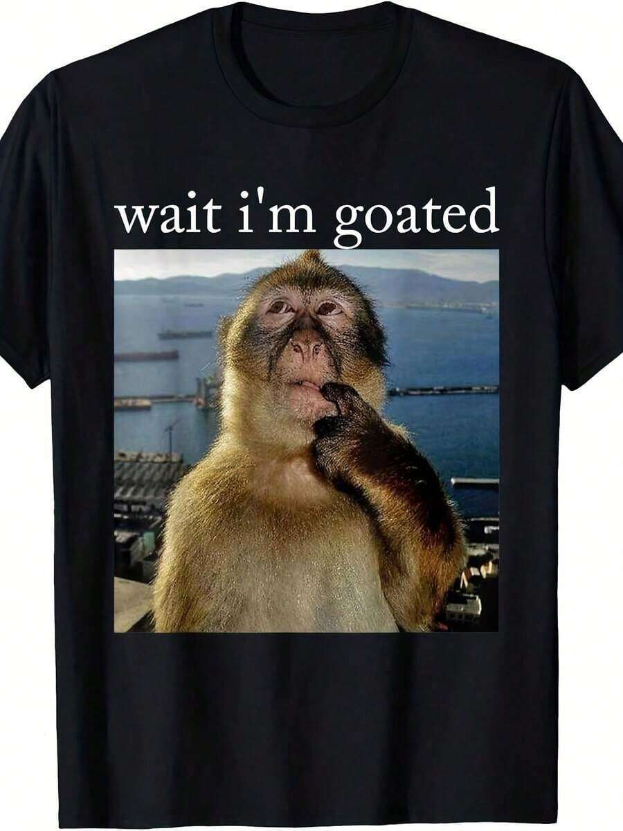 Brainrot Gift Men Funny Wait I M Goated Monkey Graphic Unisex T-Shirt Casual Short Sleeve Round Neck Tee M