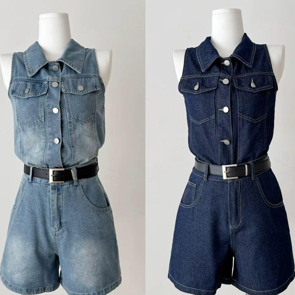 2026 Summer Denim Hong Kong Style: Sleeveless Top & High-Waisted Shorts Set