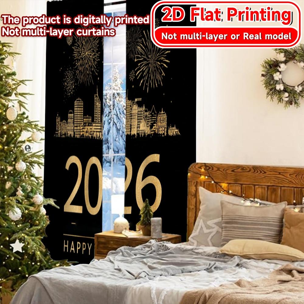 2D Flat Printing  2pcs Celebration(1) Popular Fashionable Curtains Yarn Curtains Decorations Inside for Living Room   Bedroom