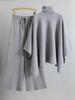 Women's Autumn Winter High Neck Cloak Sweater & Wide Leg Pants Set