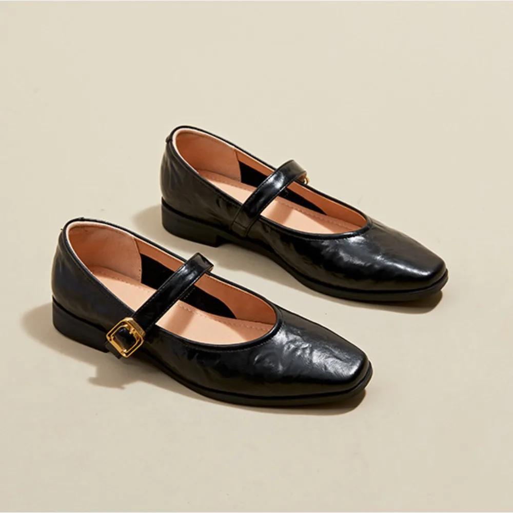 Fashion Mary Jane Women's Shoes Spring Autumn French Casual Shoe Womens Retro Single Buckle with Shallow Mouth Round Toe Low Order Shoes