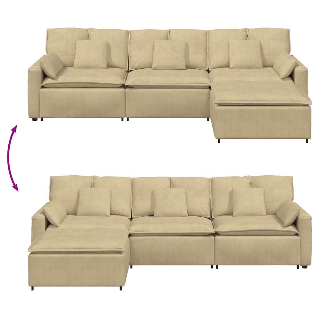 Modular Sofa with Footstool and Cushions Grey Green