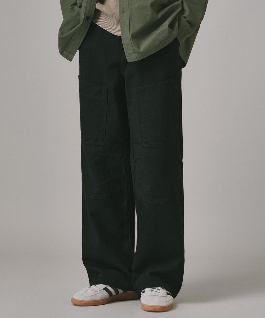 Beodeonteu Curved Cut Multi-Dart Wide Twill Pants [Black]