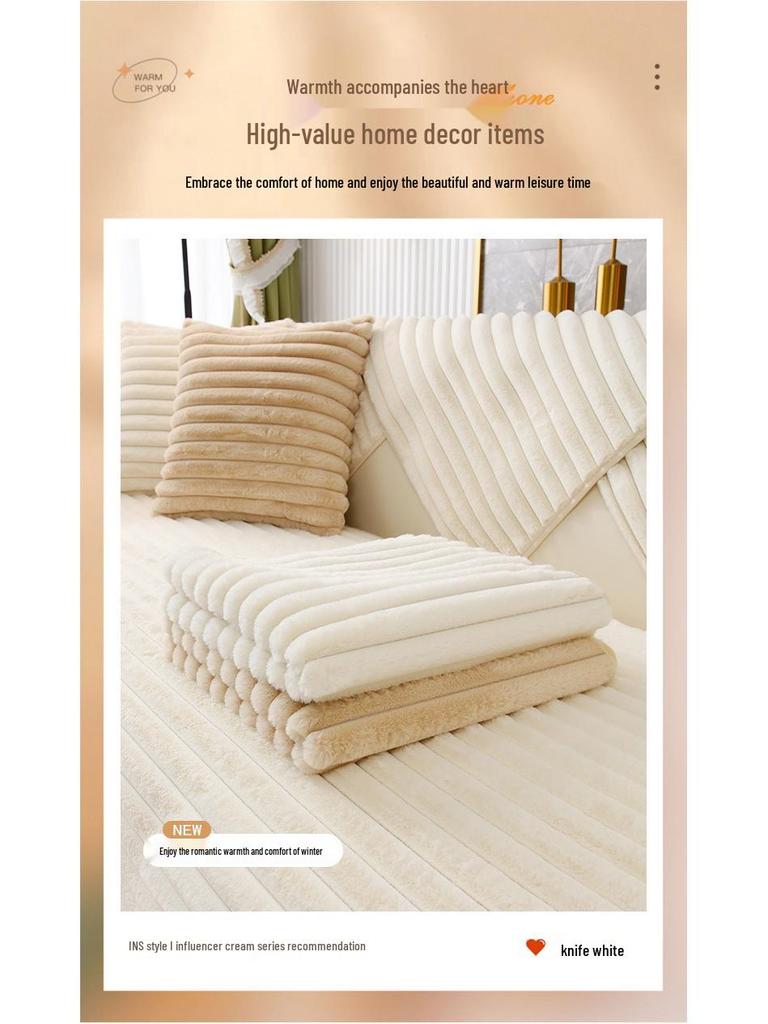 2025 Luxury Winter Sofa Cushion: Thick Rabbit Fur Plush, Non-Slip, Ideal for Solid Wood and Leather