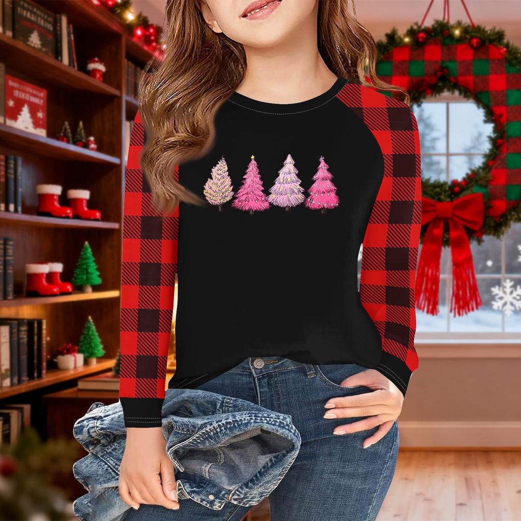 Girls Long Sleeve Christmas Day T Shirts Kids Fall Tops Crewneck Basic Tees 5-14Y