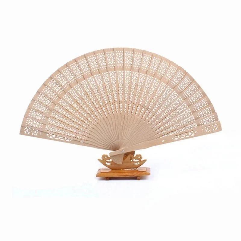 Chinese Vintage Simple Fashion Sandalwood Scented Folding Hollow Wooden Fans Hand Held Fans Accessories Gifts Decoration Supply