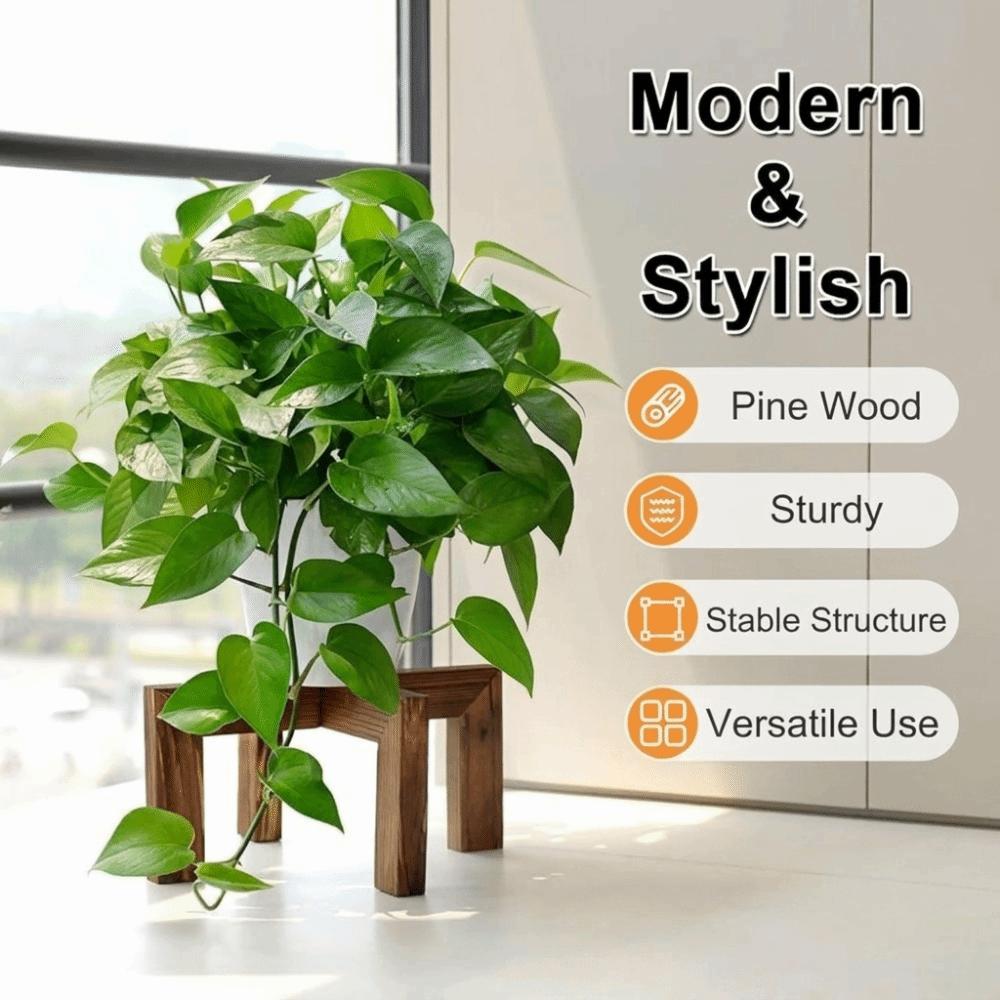 Brown Wood Grain Wooden Plant Stand Pine Wood Tabletop Plant Shelf Flower Pot Rack Indoor Planting