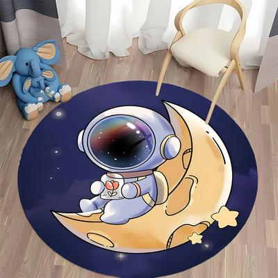 Cozy Astronaut On Moon Carpet for Kids' Room Round Carpet for Home Sofa Bedroom, Gift