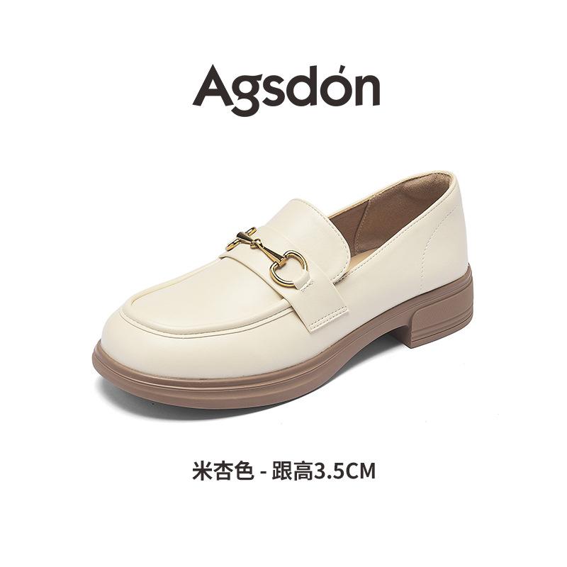 

Лоферы Augustine женские осень 2025 новые толстый каблук британский стиль черные маленькие кожаные туфли для通勤 мягкая подошва одинарные туфли 40