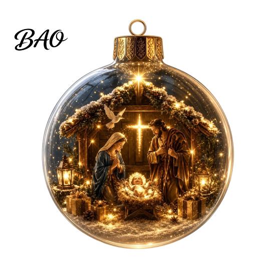 Modern Christmas Tree Hanging Lights Glowing Decorative Ball, Lighted Ornament with Festive Scene, LED Illuminated Holiday Mantel Accents Decor