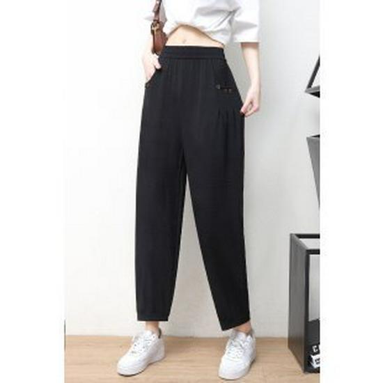 

Summer Lightweight High-Waisted Slimming Harem Pants for Middle-Aged & Elderly Women - Loose, Plus Size, 9/10 Length, Casual Lantern Style 2026. 5XL (135-150 lbs) чорний