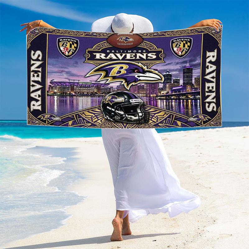 Baltimore Ravens Logotyck Tryckt Strandhandduk, Stor Mjuk Snabbtorkande Handduk för Strand Camping Simning
