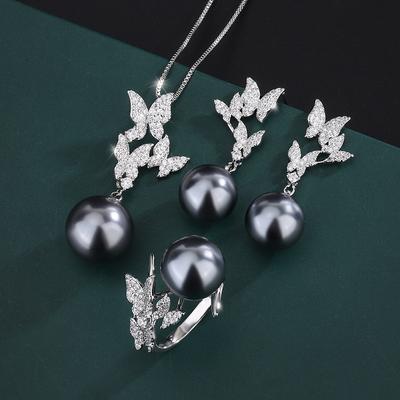 Jewelry Copper Bottom Gold-Plated Inlaid Gray Bead Butterfly Handmade Diamond Set 14Mm12Mm