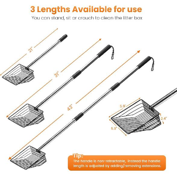 Cat Litter Scoop 43 inch Metal Litter Scooper with Stainless Steel Long Handle, Upgraded Large Kitty Box Scooper Heavy Duty Deep Shovel for Fast