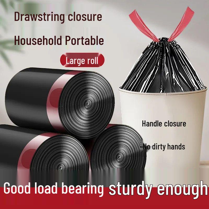 

Black Hand-Held Medium-Large Drawstring Garbage Bags for Home & Office - Thick, Economical Pack 1 Large Roll [100 pcs] Extra Thick 8.0 Upgrade