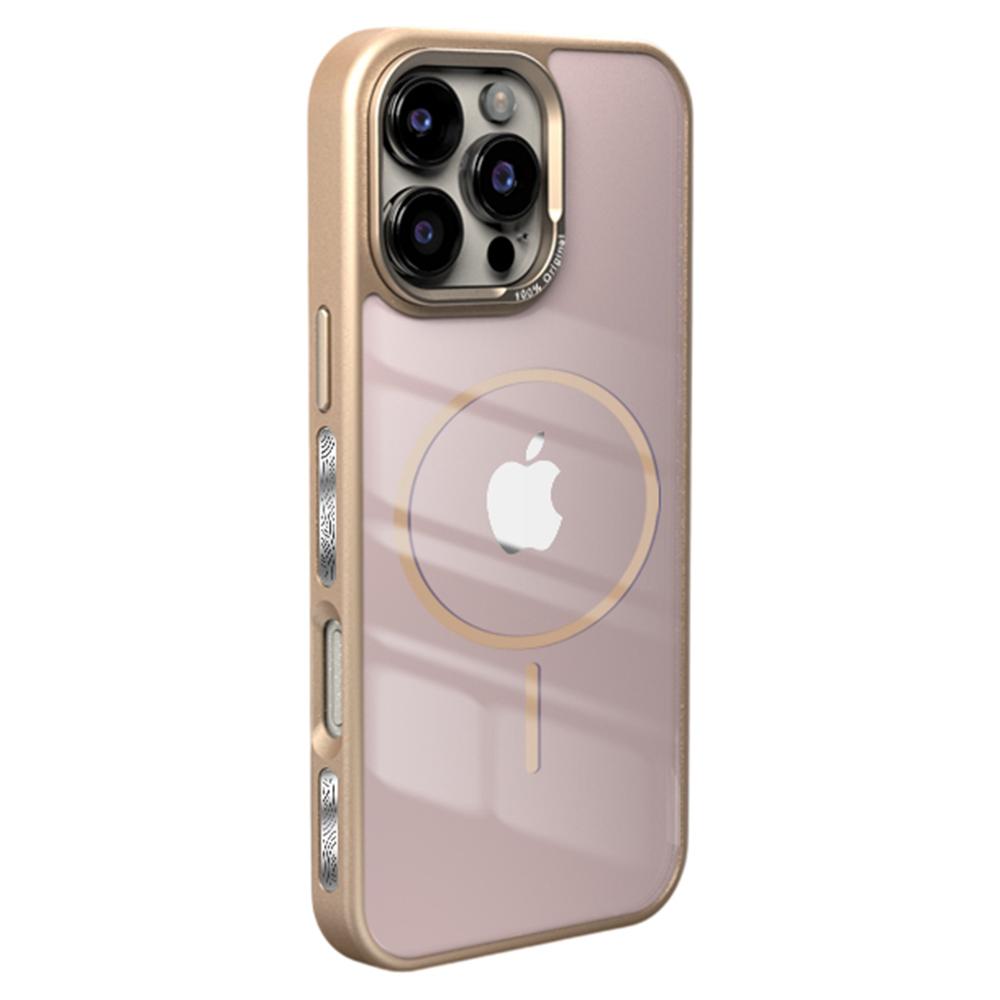 

For iPhone 16 Pro Max Case Compatible with MagSafe Metal Lens Frame TPU+Acrylic Phone Back Cover Desert Gold