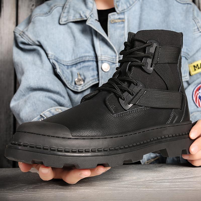 New Fashion High Top Men Boots Street Punk Style Motorcycle Boots Classic Black Lace Up Platform Casual Boots Plus Size Botas