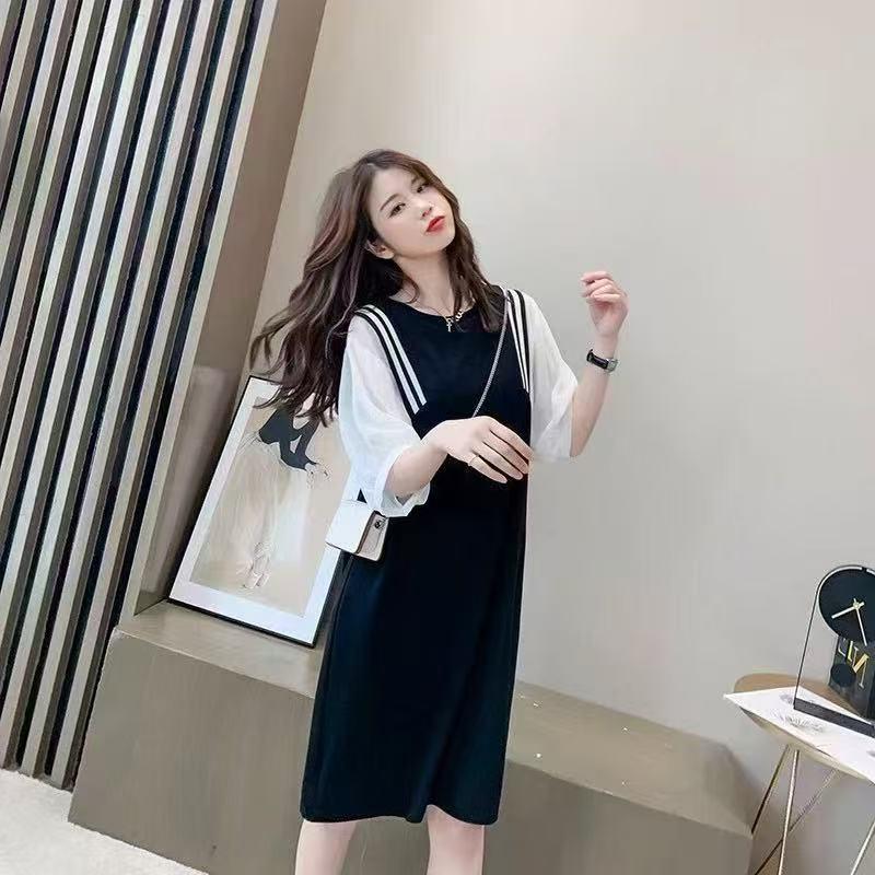 2026 Stylish Summer Knit Maternity Dress: Fake Two-Piece for Nursing & Postpartum L