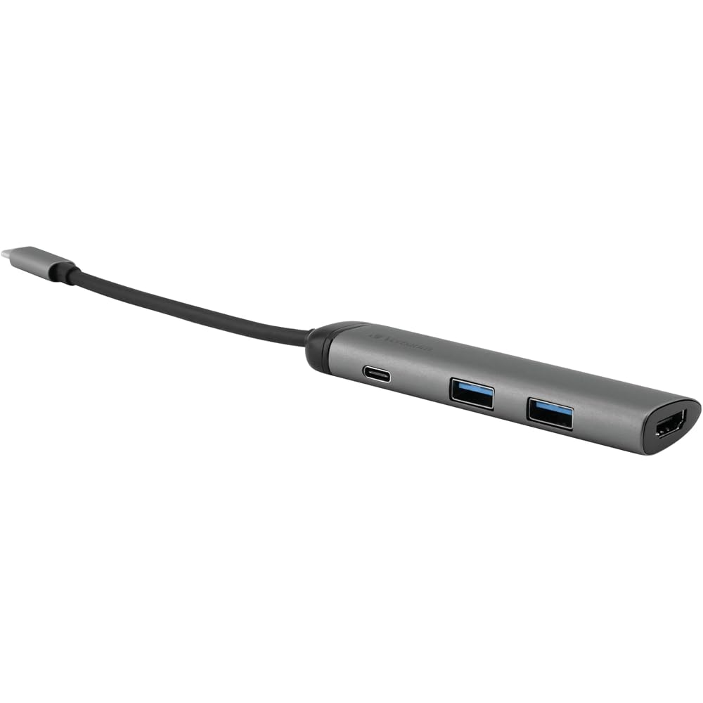 Verbatim USB-C Multiport Hub - USB 3.0 HDMI 4K USB-C Hub with Quick Charge Connection for Laptops and MacBooks, Silver