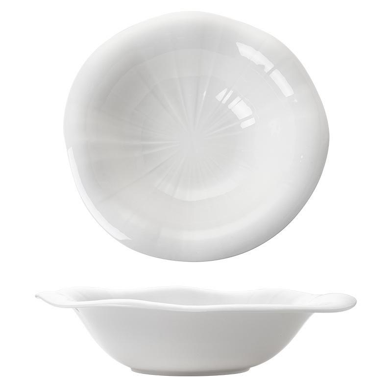 קערת עצם סין עמוקה לבנה אלגנטית: קערת מרק/אטריות/פירות ים למלון ומסעדה - עיצוב לא סדיר ויצירתי